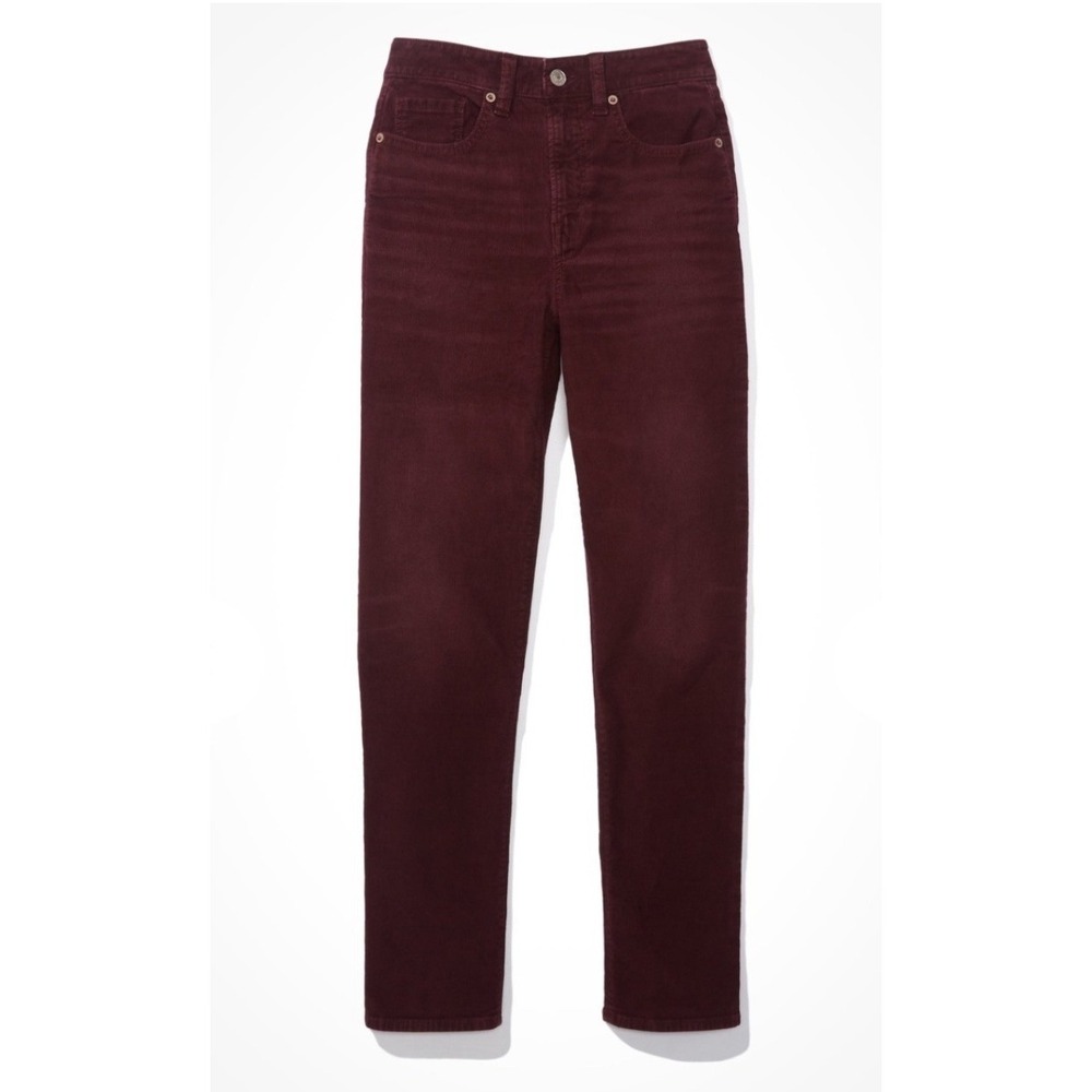American Eagle Burgundy Super Stretch Corduroy Mom Jean Maroon Pants 18 Short - Picture 4 of 12